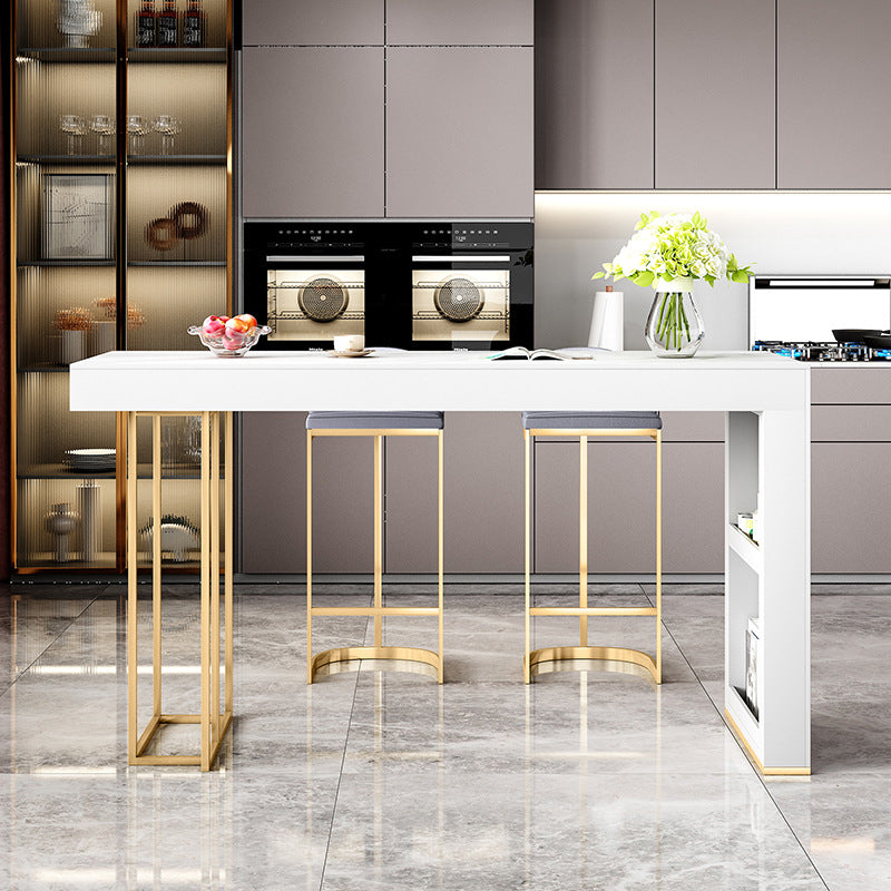 Sintered Stone Bistro Bar Table Rectangle White Bar Table with Storage