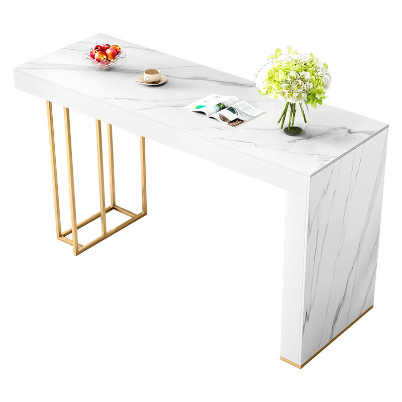 Sintered Stone Bistro Bar Table Rectangle White Bar Table with Storage