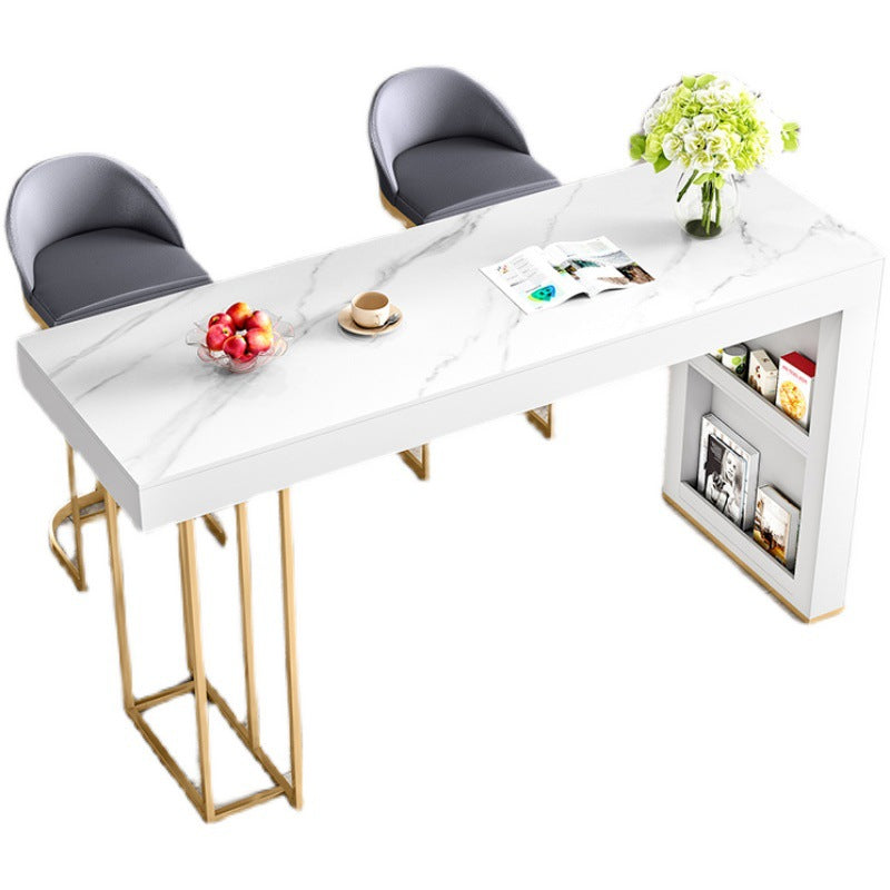 Sintered Stone Bistro Bar Table Rectangle White Bar Table with Storage