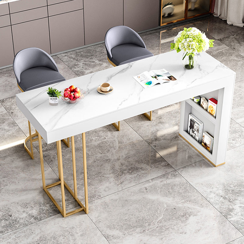 Sintered Stone Bistro Bar Table Rectangle White Bar Table with Storage