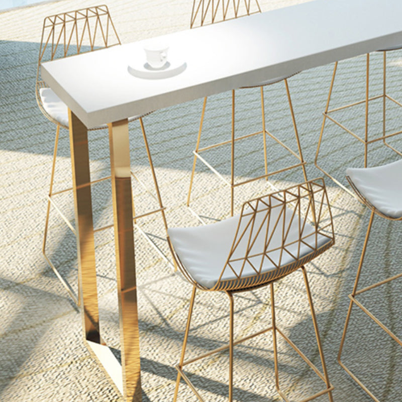 Solid Wood Counter Height Table White Top and Gold Base Bar Table