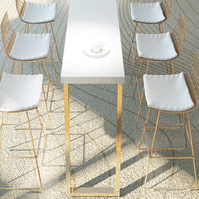 Solid Wood Counter Height Table White Top and Gold Base Bar Table