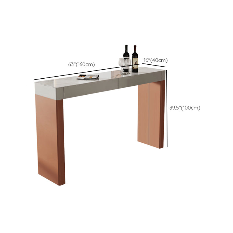 Contemporary Rectangle Bar Dining Table Leather and Wood Pedestal Bar Table