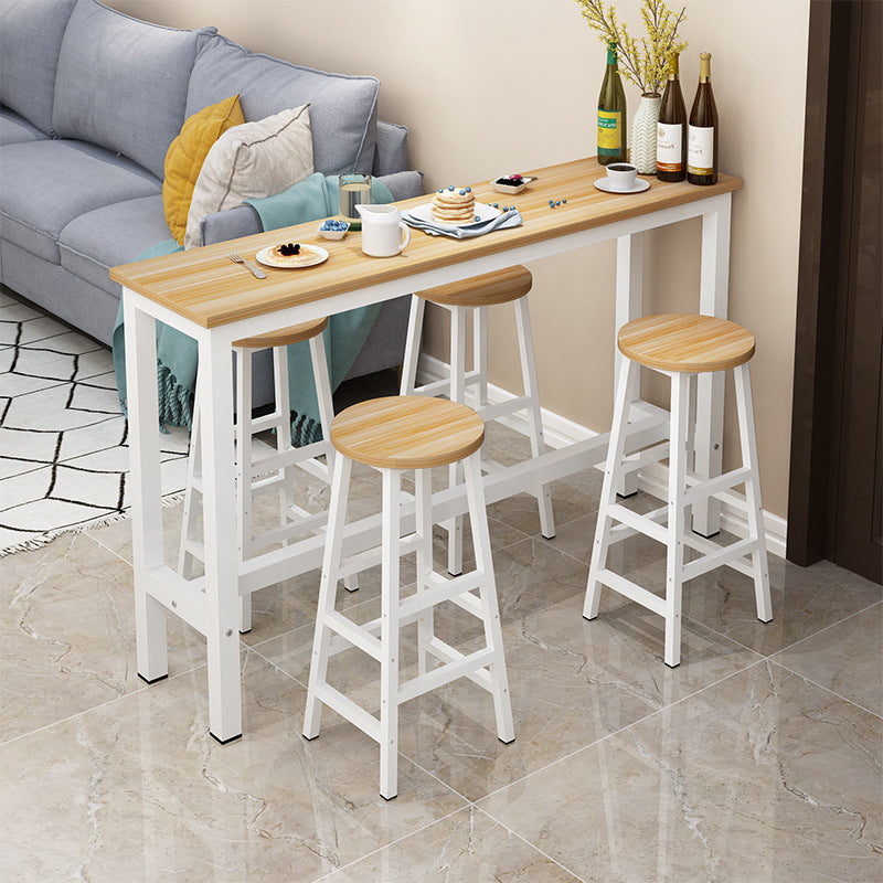 Industrial Metal Trestle Base Bar Table Rectangle Wood Top Counter Height Table