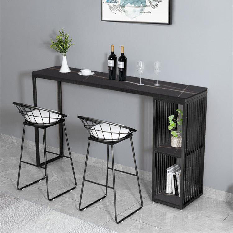Black Stone Top Bar Dining Table Modern Rectangle Bar Table with Storage