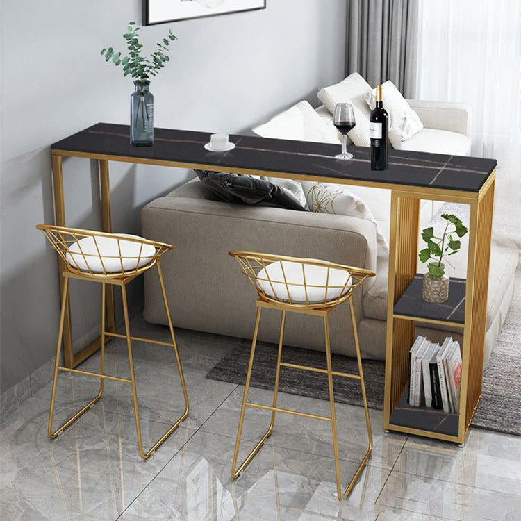Black Stone Top Bar Dining Table Modern Rectangle Bar Table with Storage
