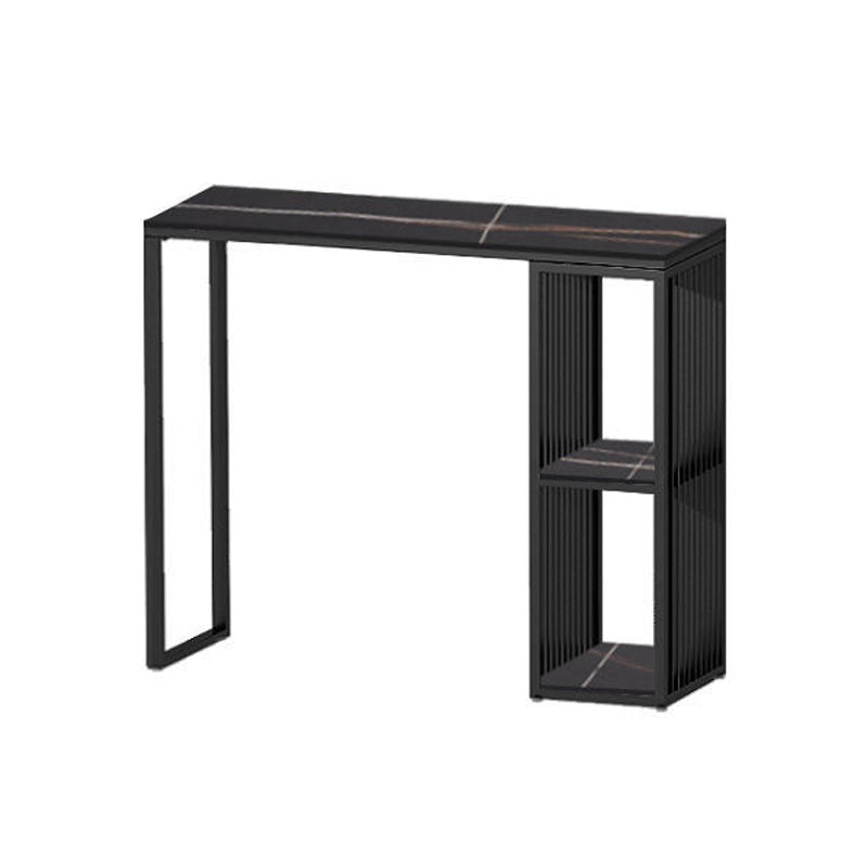 Black Stone Top Bar Dining Table Modern Rectangle Bar Table with Storage