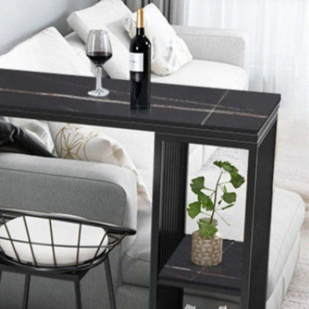 Black Stone Top Bar Dining Table Modern Rectangle Bar Table with Storage