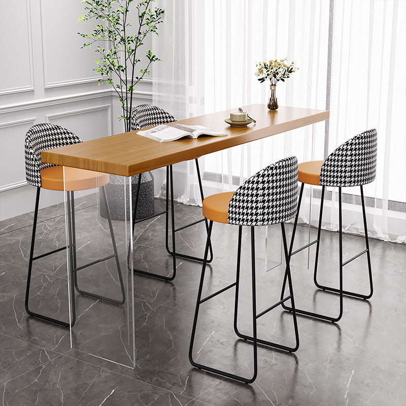 Contemporary Rectangle Bar Dining Table Indoor Wood Bar Table with Acrylic Double Pedestal