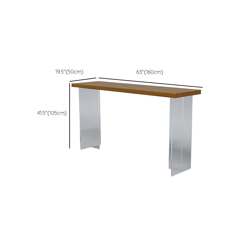 Contemporary Rectangle Bar Dining Table Indoor Wood Bar Table with Acrylic Double Pedestal
