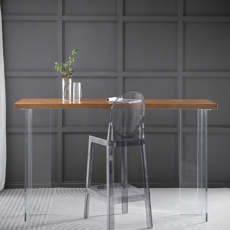 Modern Bar Table in Acrylic and Wood Double Pedestal Bar Height Table for Living Room