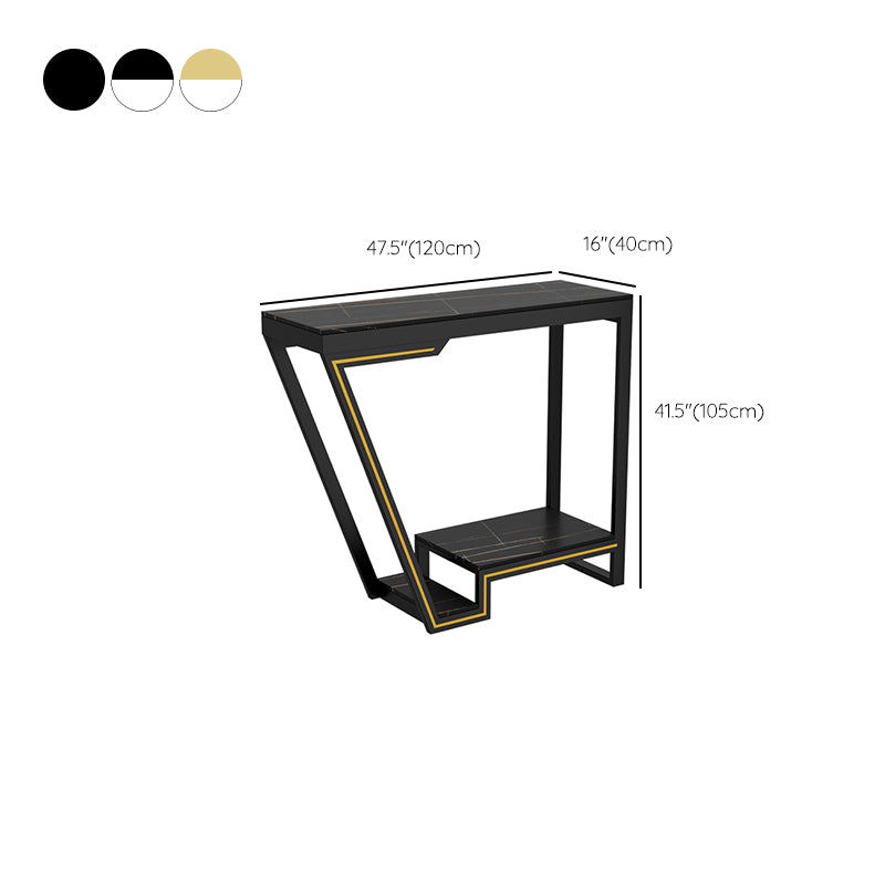 Glam Sintered Stone Bistro Bar Table Rectangle Metal Base Bar Table