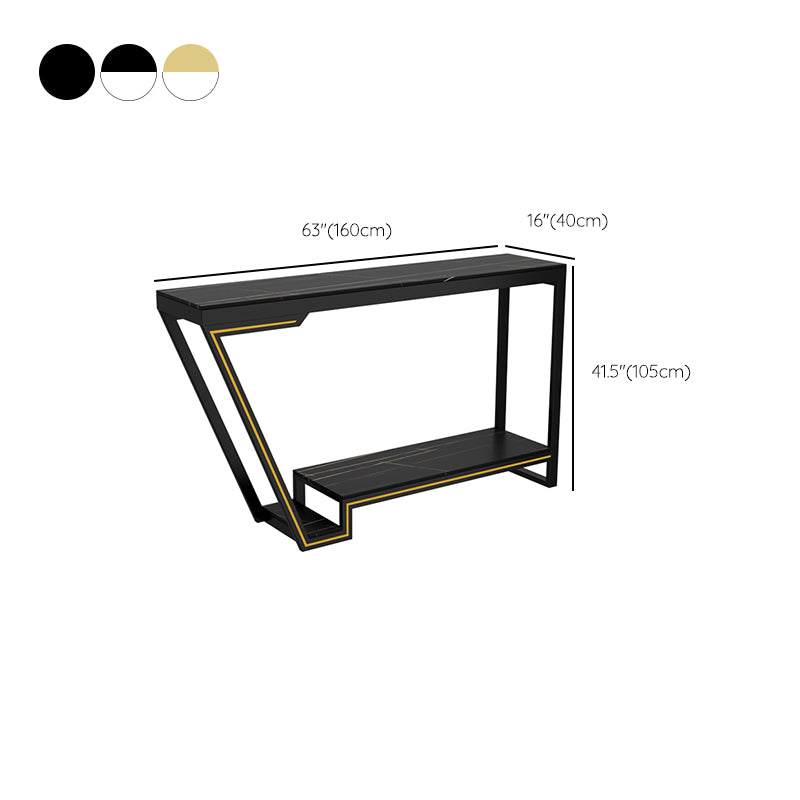 Glam Sintered Stone Bistro Bar Table Rectangle Metal Base Bar Table