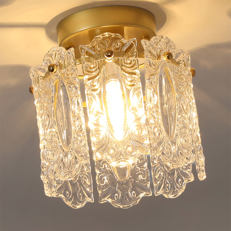 Drum Shape Flush Ceiling Lights Modern Style Glass 1 Light Flush Mount Fixture in Gold