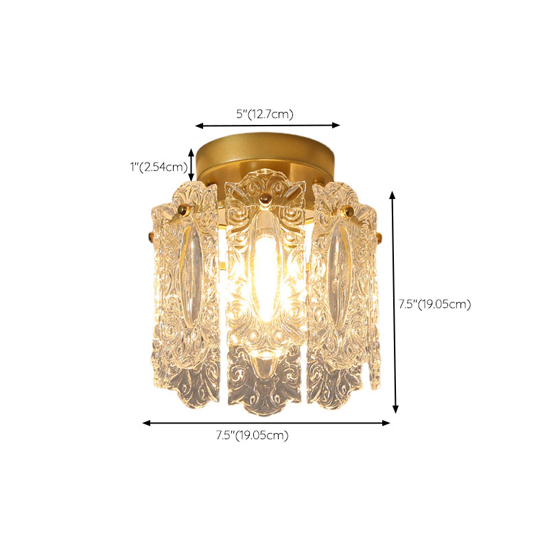 Drum Shape Flush Ceiling Lights Modern Style Glass 1 Light Flush Mount Fixture in Gold