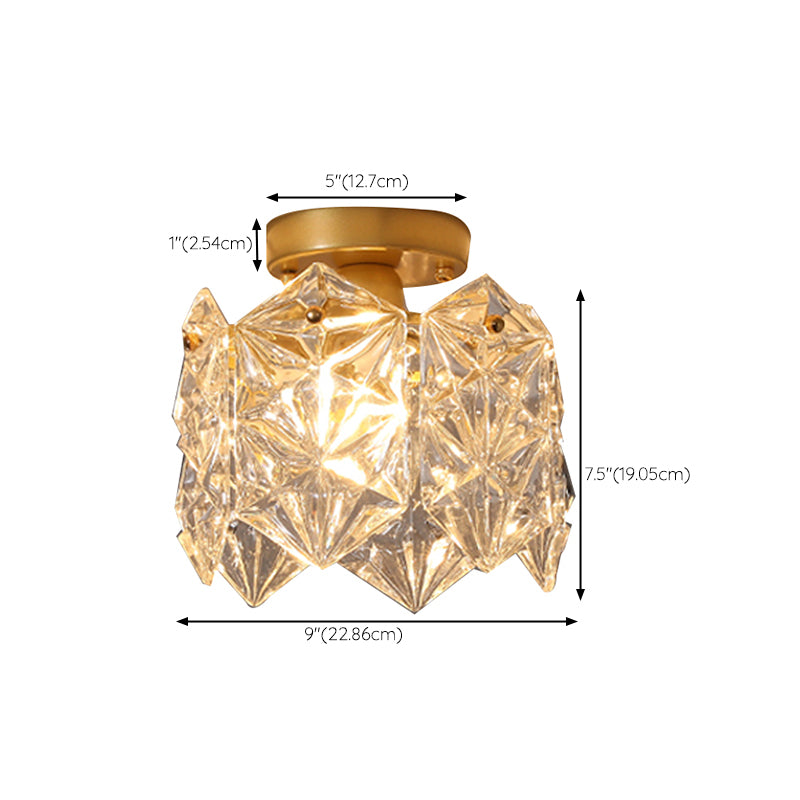 Drum Shape Flush Ceiling Lights Modern Style Glass 1 Light Flush Mount Fixture in Gold