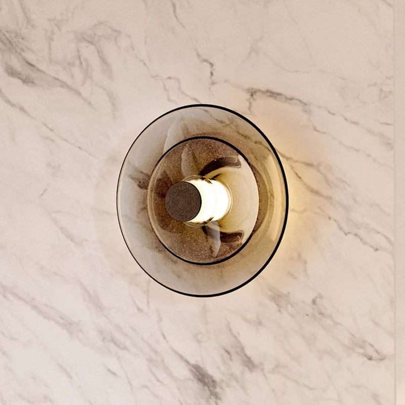 Minimalist 1 - Light LED Wall Mount Round Iron and Glass Wall Sconce in Gold / Black