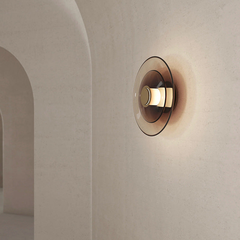 Minimalist 1 - Light LED Wall Mount Round Iron and Glass Wall Sconce in Gold / Black