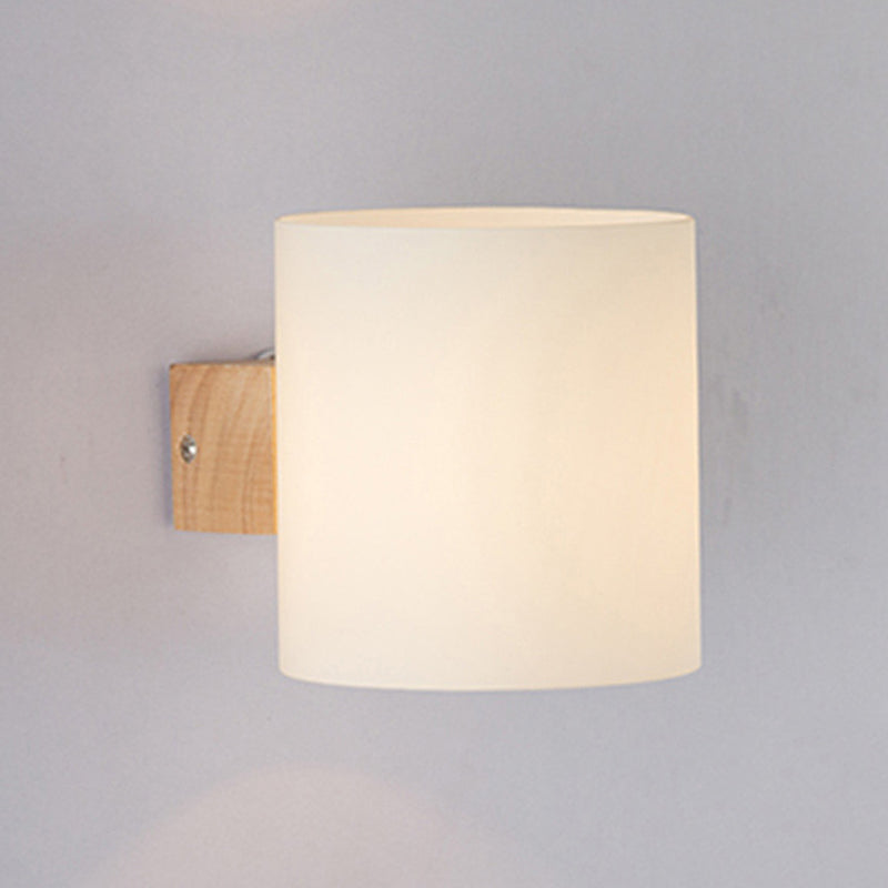 Nordic Wall Sconce Cylinder Wall Light Fixture with Wood for Bedroom