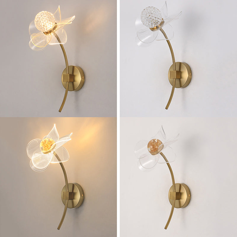 Modern Wall Sconce Flower Wall Light Fixture with Acrylic and Metal for Bedroom