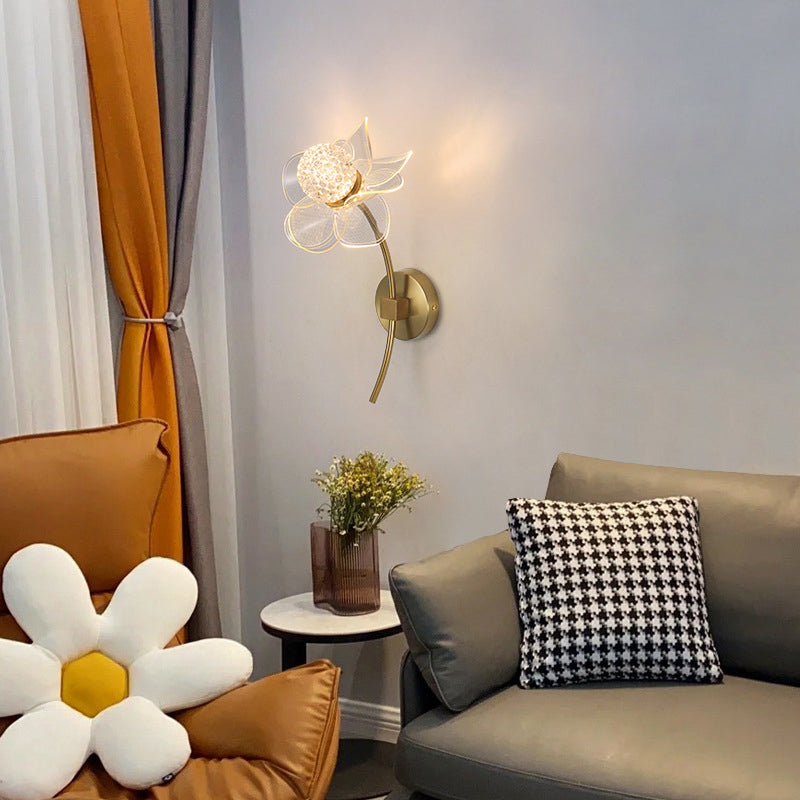 Modern Wall Sconce Flower Wall Light Fixture with Acrylic and Metal for Bedroom