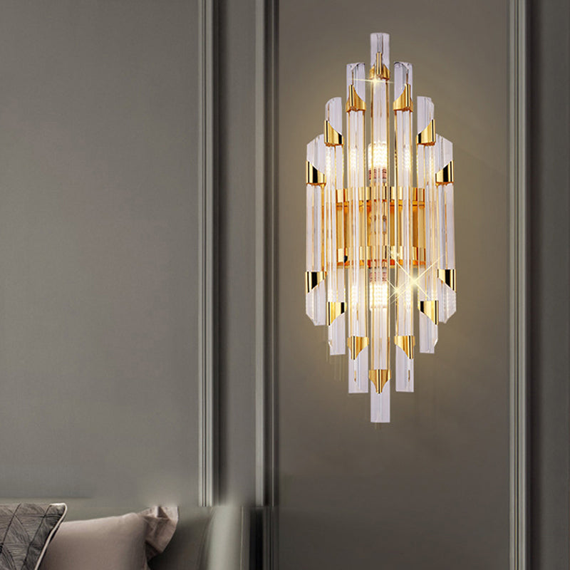 Geometric Shape Crystal Wall Mount Light Modern Style 2-Lights Wall Light Sconce in Gold