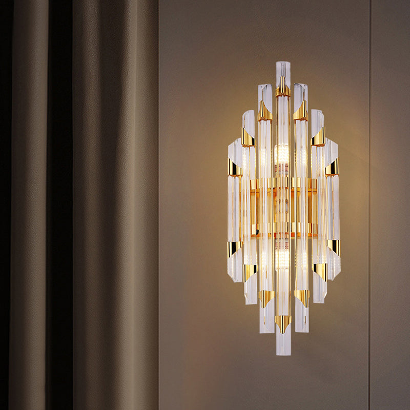Geometric Shape Crystal Wall Mount Light Modern Style 2-Lights Wall Light Sconce in Gold