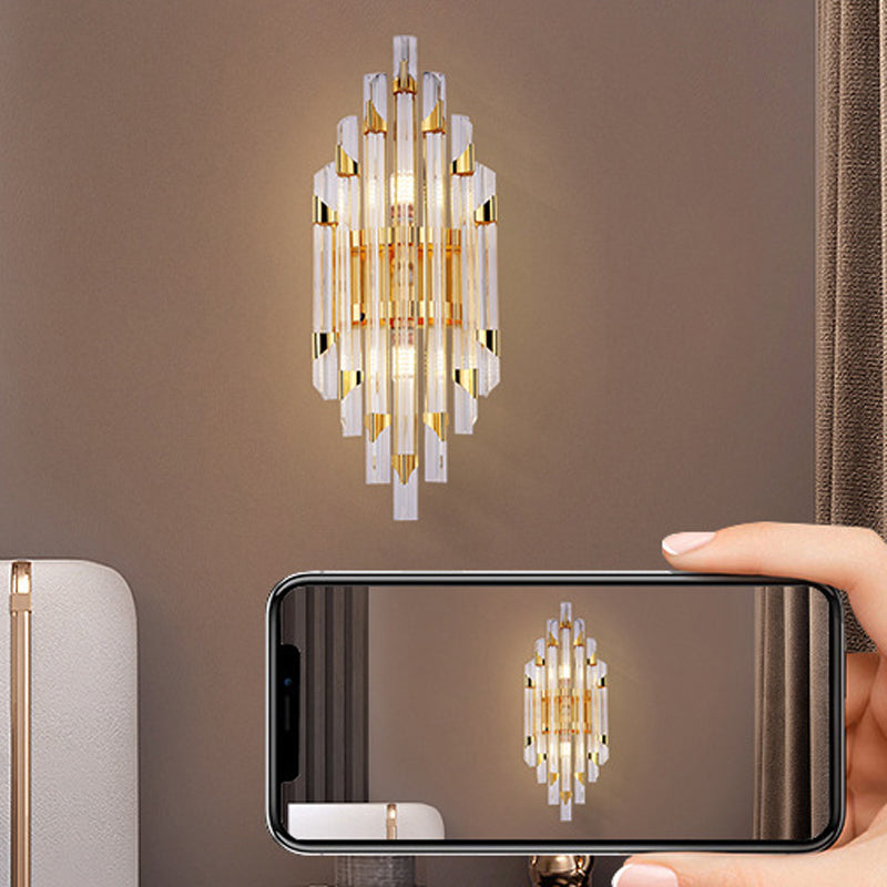 Geometric Shape Crystal Wall Mount Light Modern Style 2-Lights Wall Light Sconce in Gold