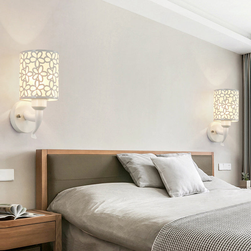 Modernist Wall Sconce Cylinder Metal Sconce Lighting in White for Bedroom