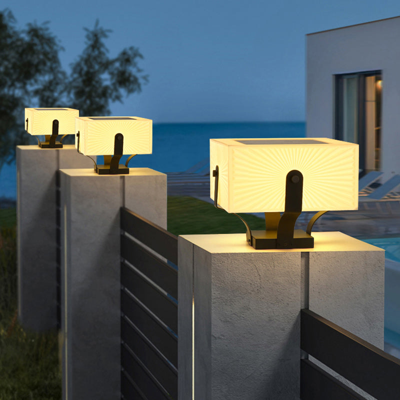Metal Rectangular Shape Outdoor Lights Modern 1-Light Solar Pillar Lamp in Black