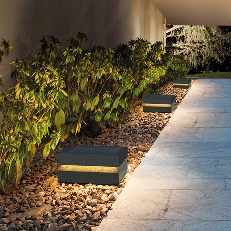 Rectangular Shape Metal Outdoor Lights Modern Style 1-Light Solar Pillar Lamp in Black