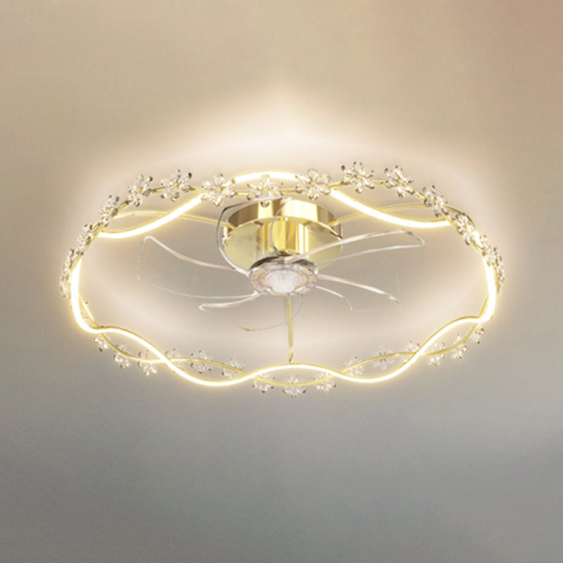 Modern Round Fan Lighting Fixture in Gold Metal and Acrylic LED Ceiling Fan
