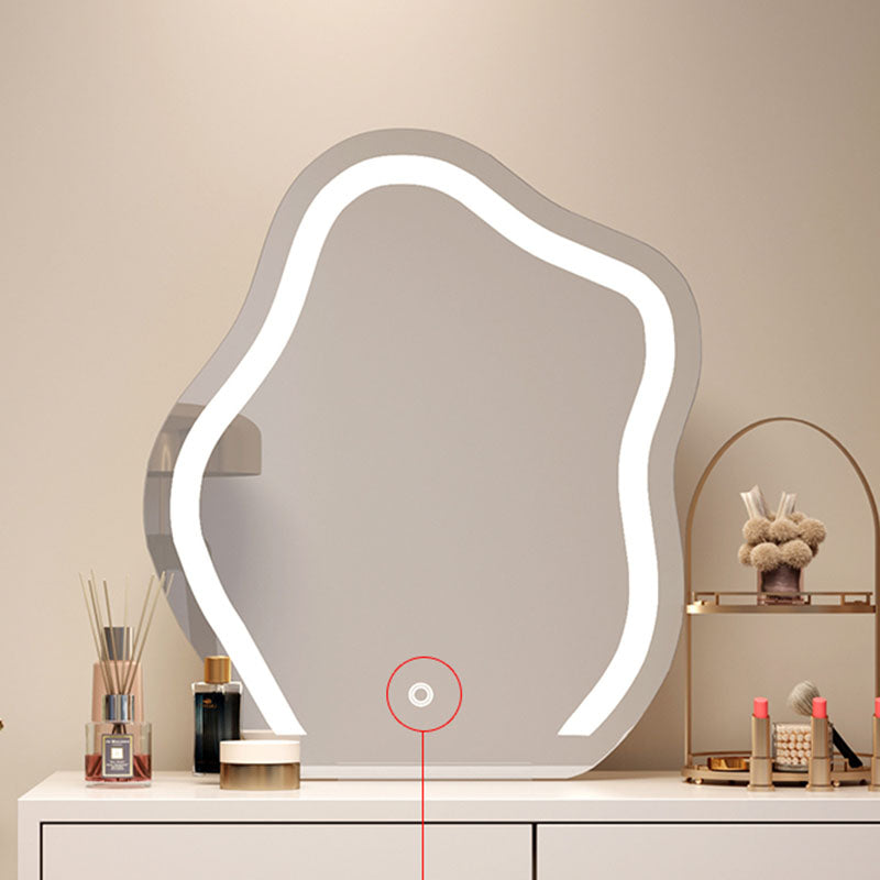 Modern Lighted Mirror Dressing Table Bedroom Makeup Table with Stool Set