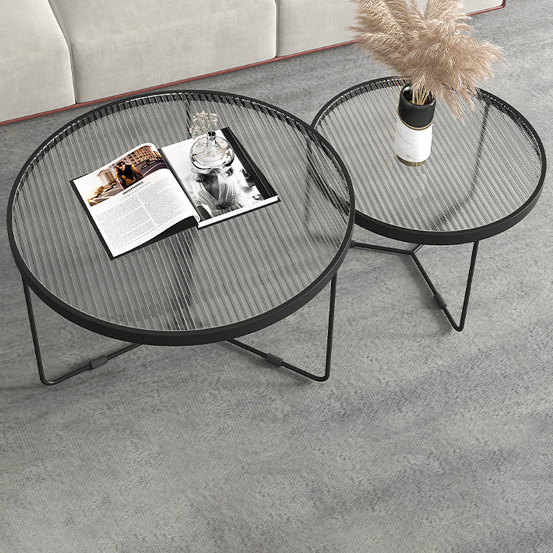 Contemporary Coffee Table Set Glass Round 2-Piece Coffee Cocktail Table