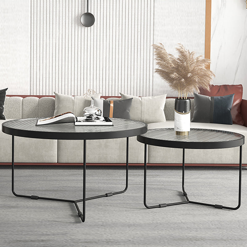 Contemporary Coffee Table Set Glass Round 2-Piece Coffee Cocktail Table
