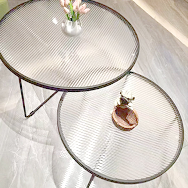 Contemporary Coffee Table Set Glass Round 2-Piece Coffee Cocktail Table