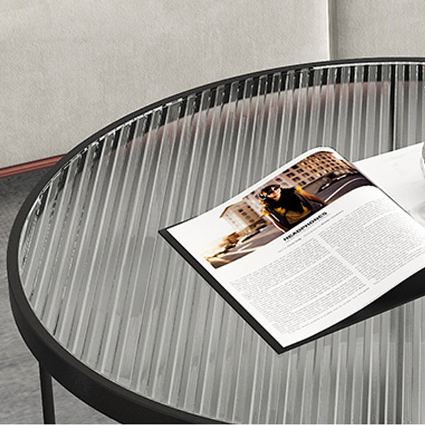 Contemporary Coffee Table Set Glass Round 2-Piece Coffee Cocktail Table