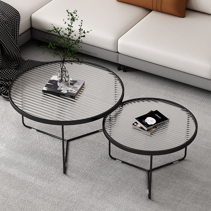 Contemporary Coffee Table Set Glass Round 2-Piece Coffee Cocktail Table