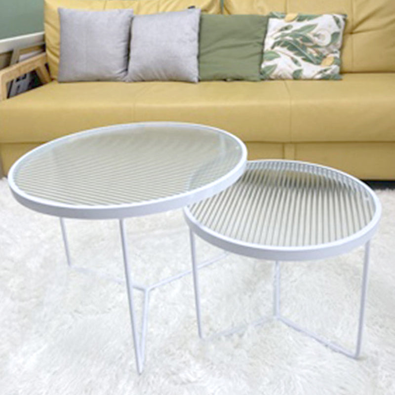 Contemporary Coffee Table Set Glass Round 2-Piece Coffee Cocktail Table