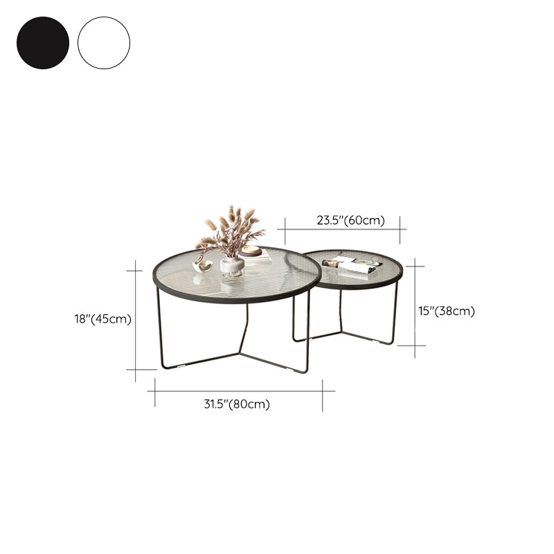 Contemporary Coffee Table Set Glass Round 2-Piece Coffee Cocktail Table