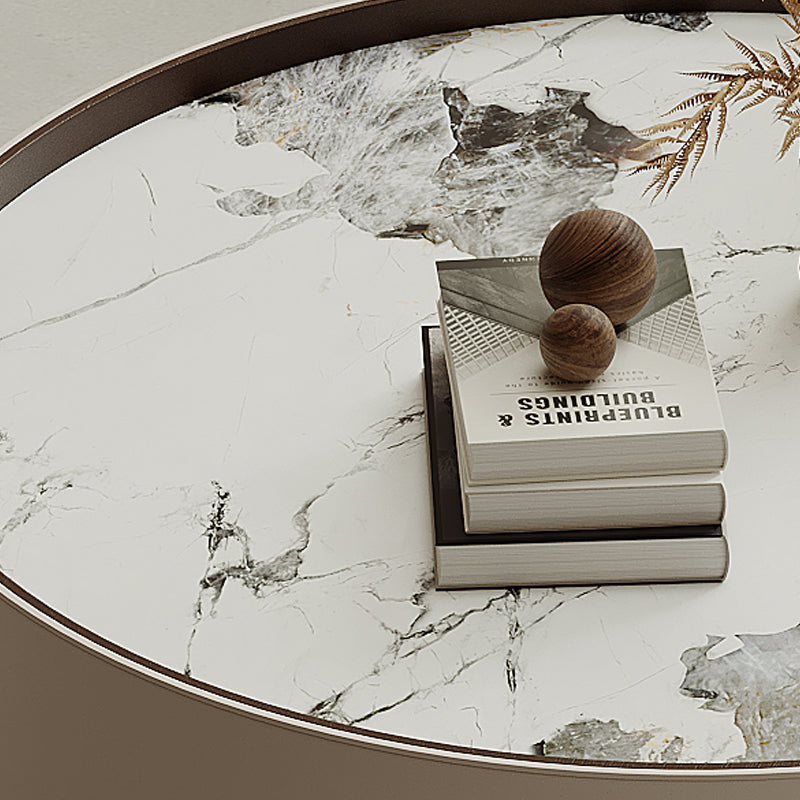 Contemporary Coffee Table Round Slate Drum Coffee Cocktail Table