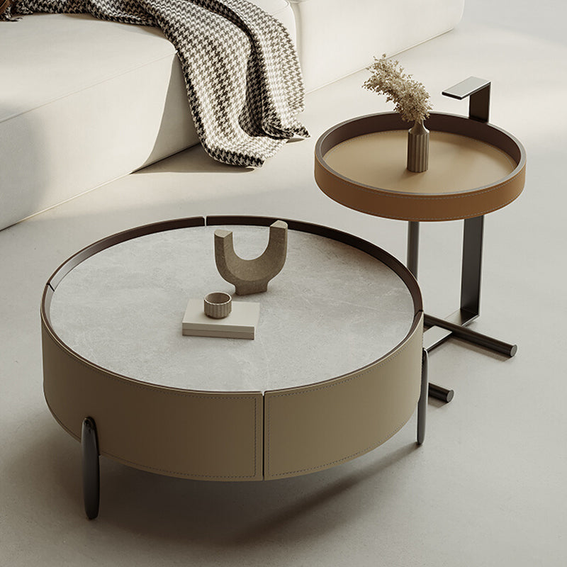 Contemporary Coffee Table Round 3 Legs Slate Coffee Cocktail Table