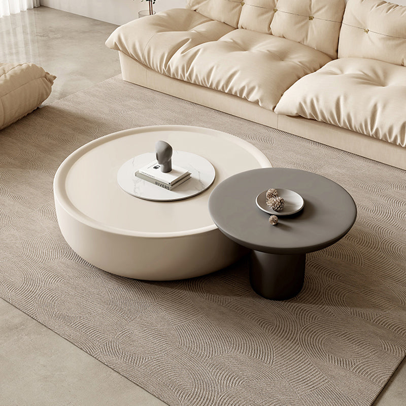 Contemporary Coffee Table Round Wooden Drum Coffee Cocktail Table