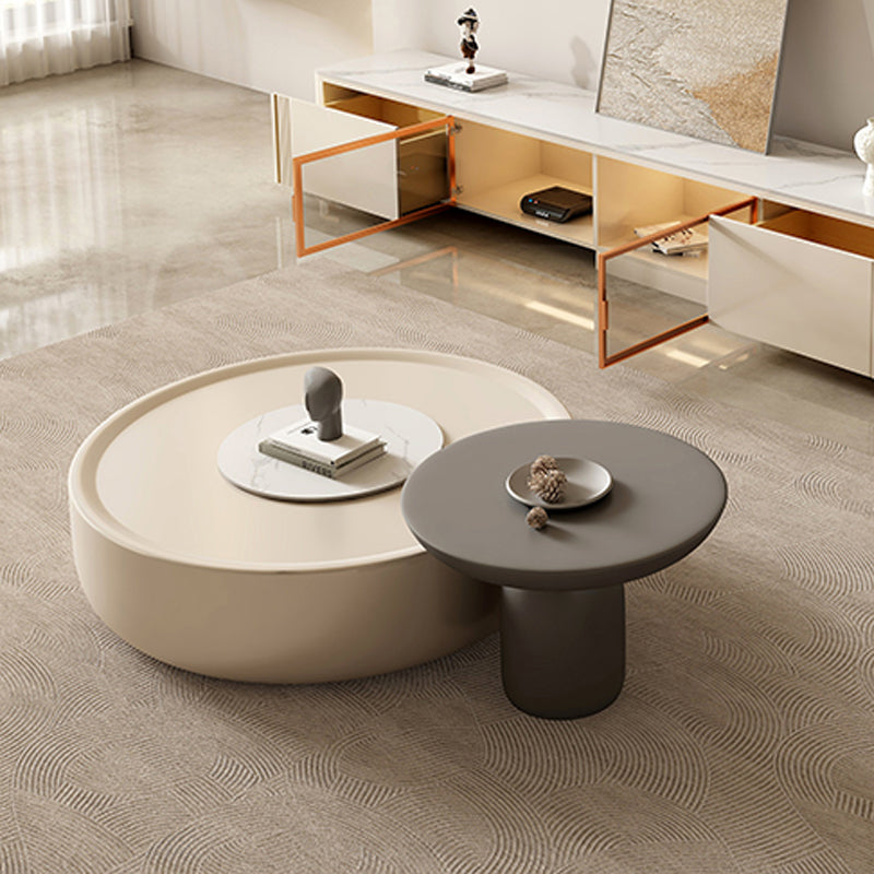 Contemporary Coffee Table Round Wooden Drum Coffee Cocktail Table