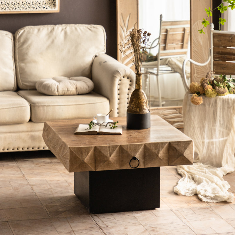 17"H Contemporary Coffee Table Solid Wood Pedestal Coffee Cocktail Table