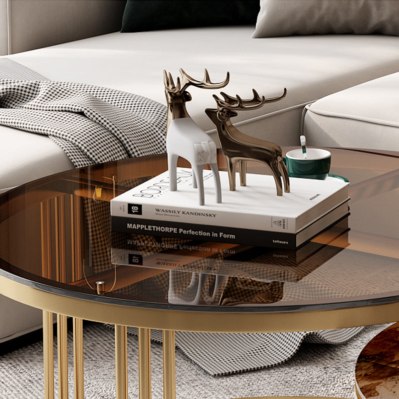 Round Frame Coffee Table Slate Nesting Coffee Table Set with Storage