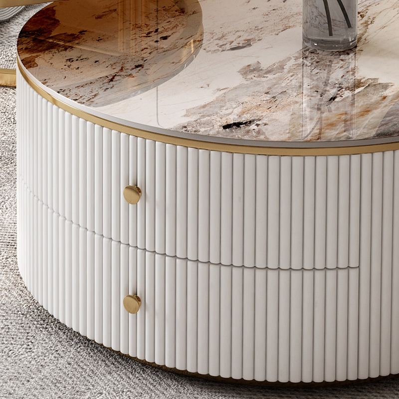 Round Frame Coffee Table Slate Nesting Coffee Table Set with Storage