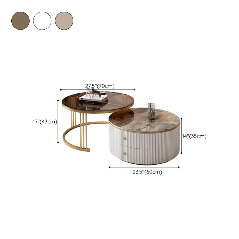 Round Frame Coffee Table Slate Nesting Coffee Table Set with Storage