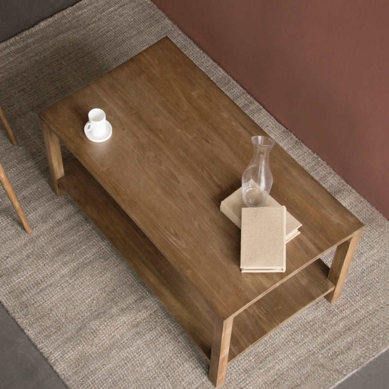 17"H Contemporary Coffee Table Solid Wood Coffee Cocktail Table with Storage