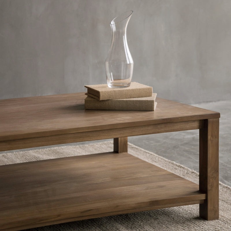 17"H Contemporary Coffee Table Solid Wood Coffee Cocktail Table with Storage